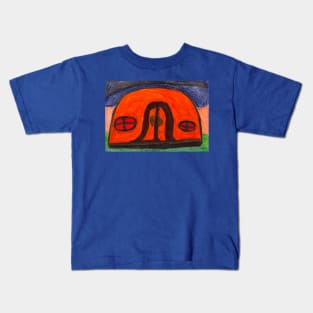 Colourful Orange Igloo on Grass with Cream and Blue Background Kids T-Shirt